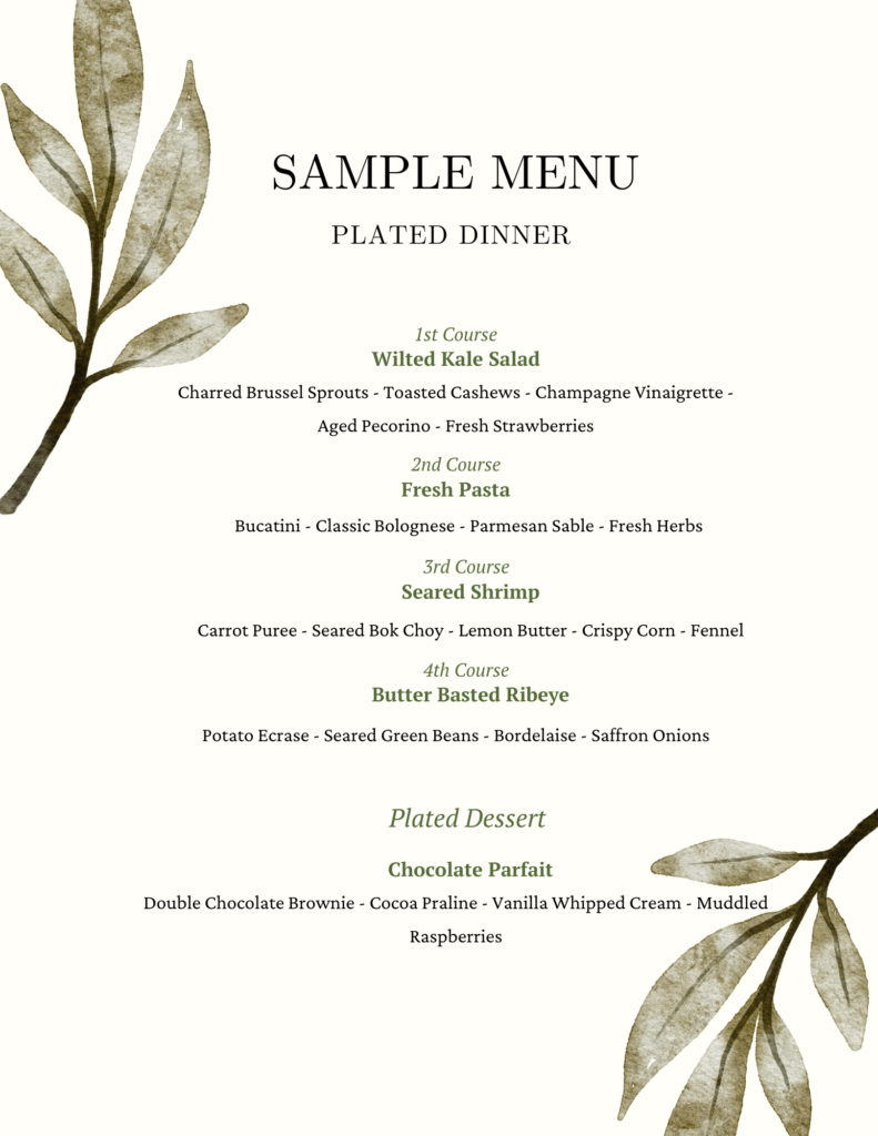 Plated Dinner Sample Menu